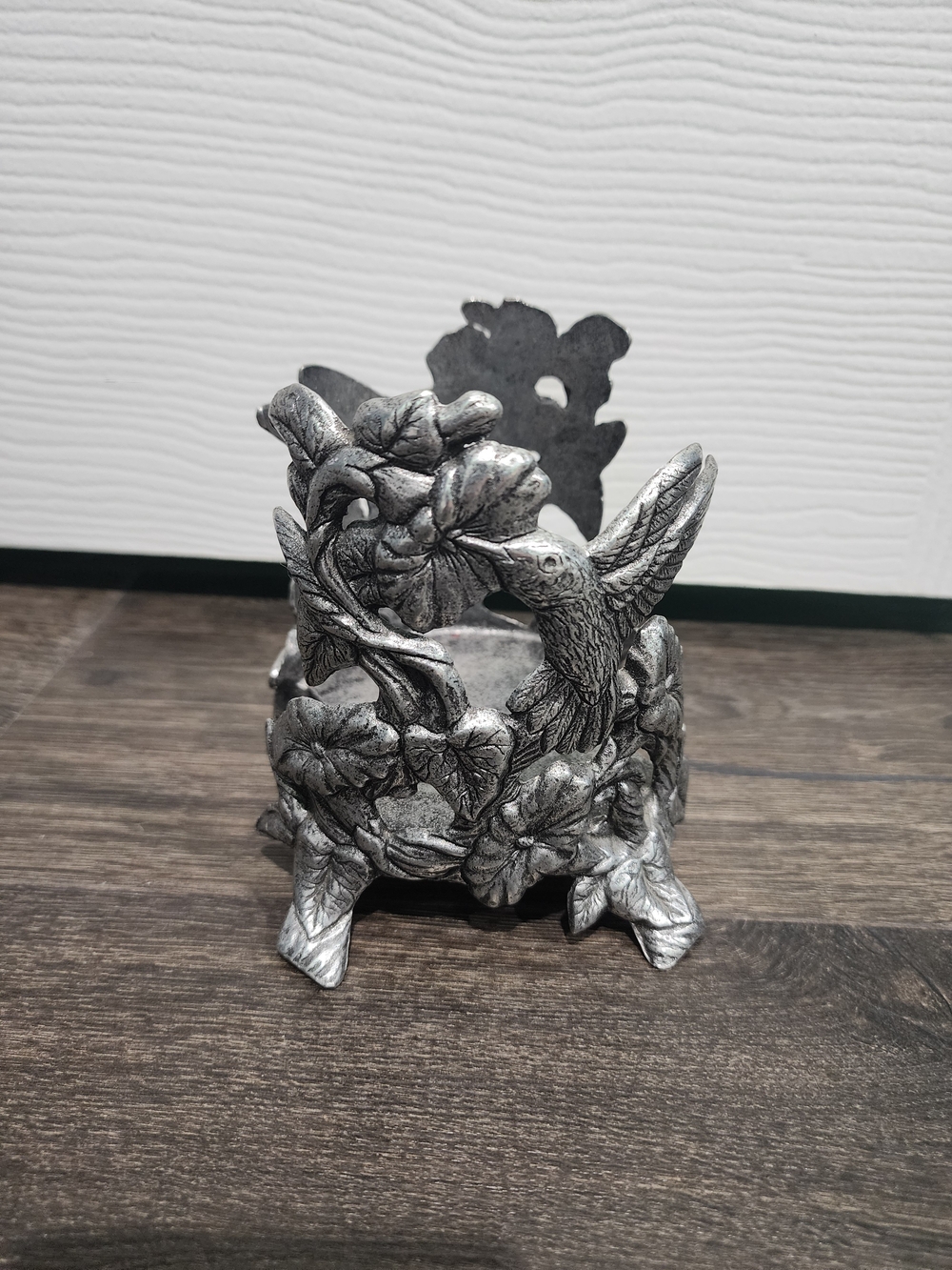 Pewter Hummingbird And Morning Glory Candle Holder